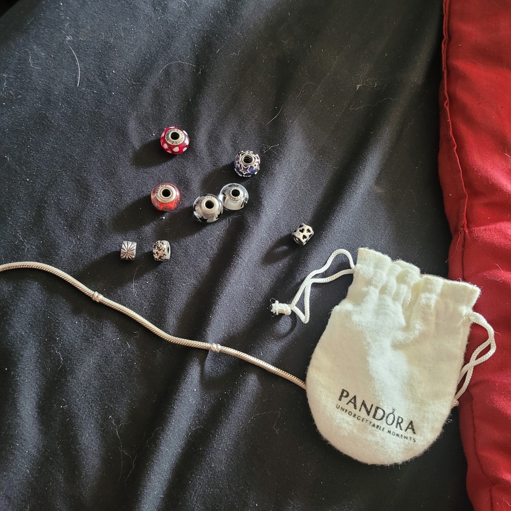 Pandora Silver Bracelet with Red and Blue Beads